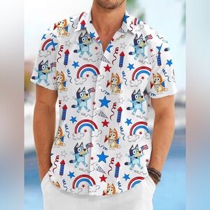Men’s 4th Of July Bluey Button Down Shirt